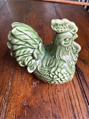Vintage Green Cracker Barrel Ceramic Kitchen Rooster Figurine Holder